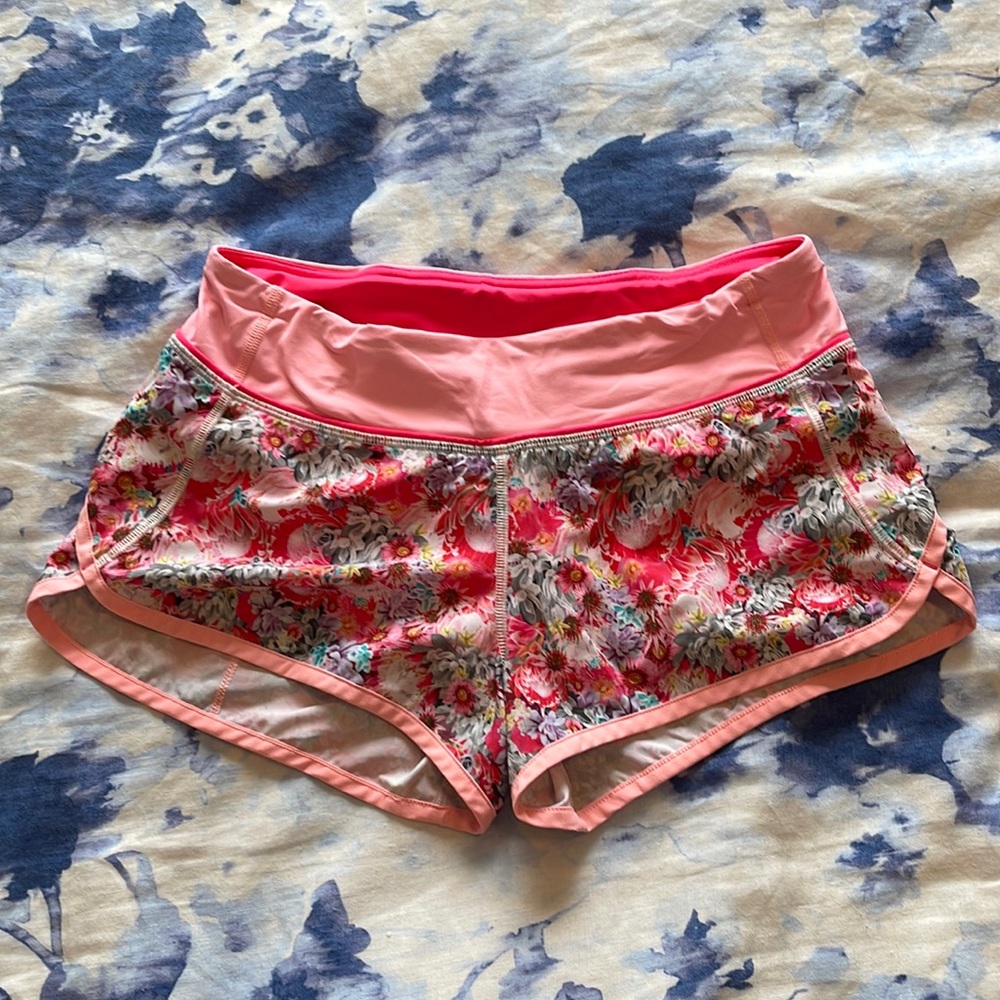 Lululemon Pink Floral Training Speed Up Shorts